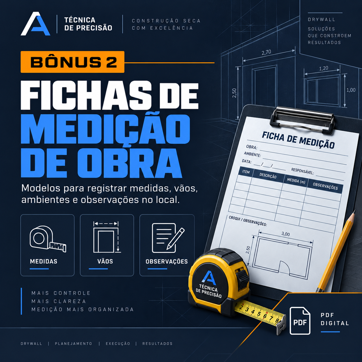 Capa do BÔNUS 02 — FICHAS DE MEDIÇÃO DE OBRA