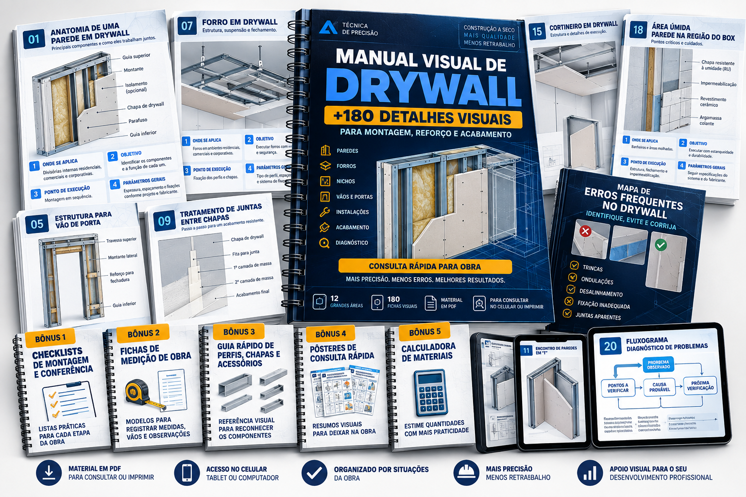 Manual Visual de Drywall com as fichas e os cinco bônus do acesso completo