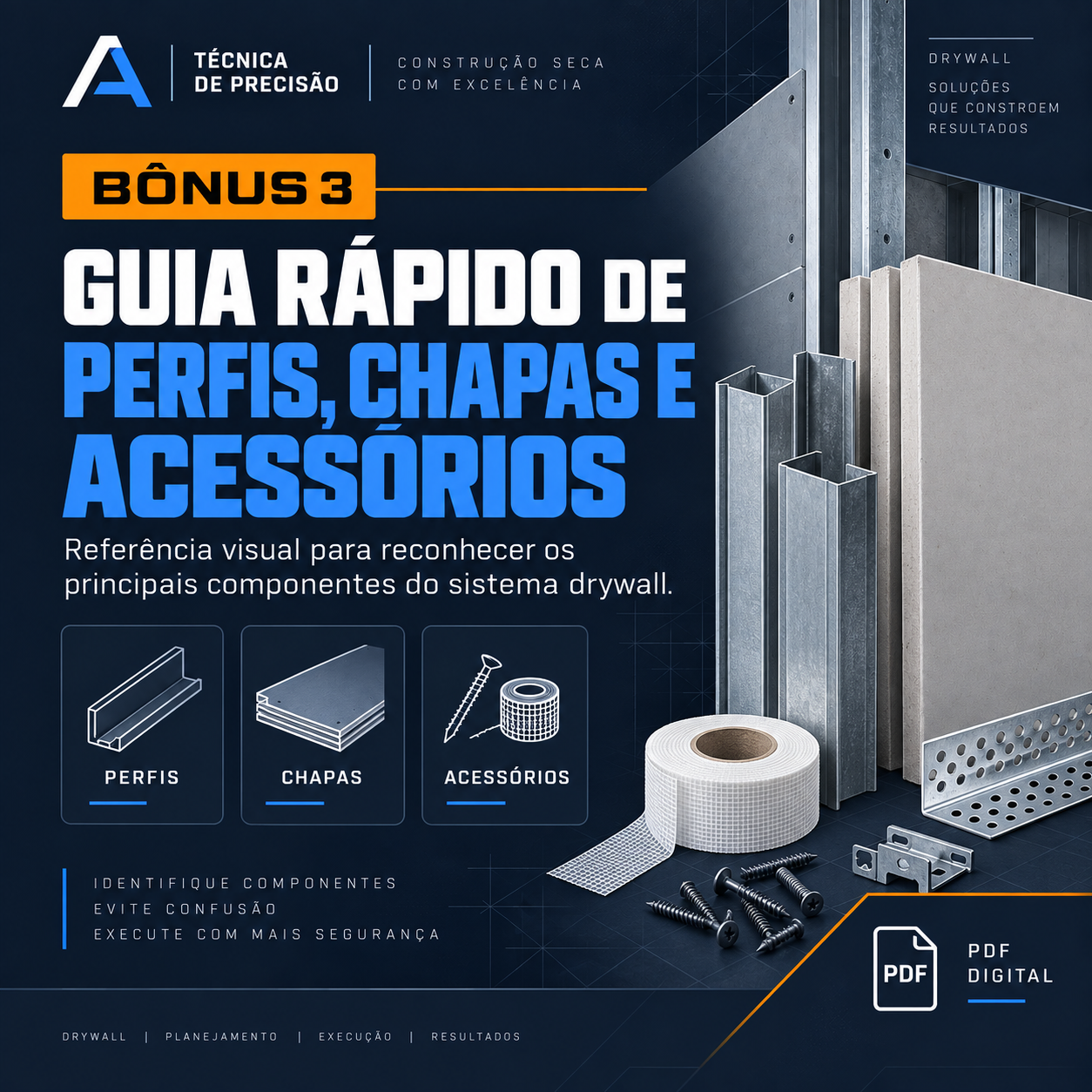 Capa do BÔNUS 03 — GUIA RÁPIDO DE PERFIS, CHAPAS E ACESSÓRIOS
