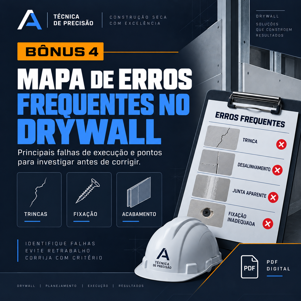 Capa do BÔNUS 04 — MAPA DE ERROS FREQUENTES NO DRYWALL